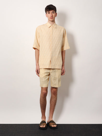 Fendi Jacquard Linen And Cotton Bermuda Shorts With All Over Ff Motif