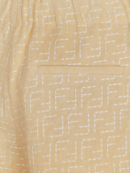 Fendi Jacquard Linen And Cotton Bermuda Shorts With All Over Ff Motif