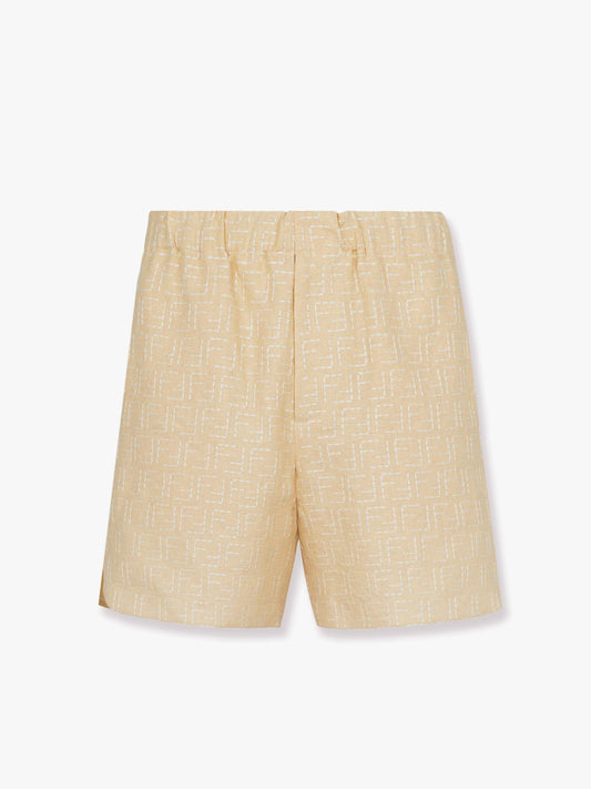 Fendi Jacquard Linen And Cotton Bermuda Shorts With All Over Ff Motif