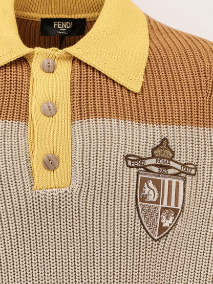 Fendi Striped Cotton Polo Shirt With Fendi Club Coat Of Arms