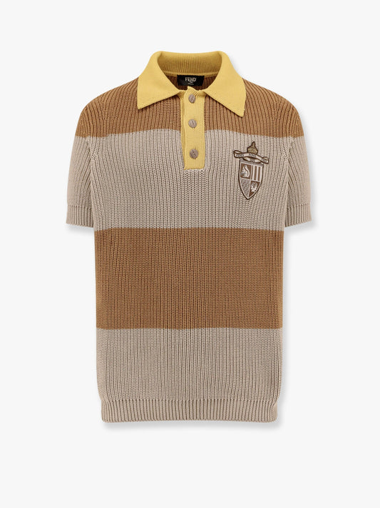 Fendi Striped Cotton Polo Shirt With Fendi Club Coat Of Arms