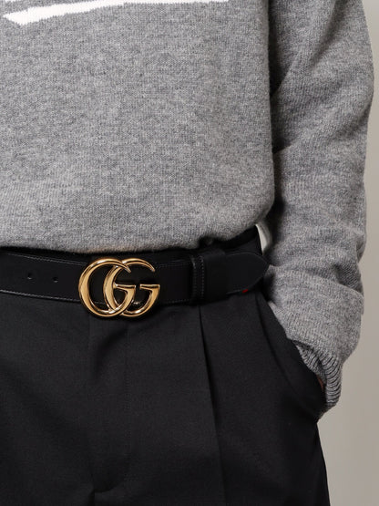 Gucci Gg Marmont Leather Belt With Shiny Buckle