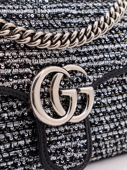 Gucci Gg Marmont Fabric And Leather Shoulder Bag With All Over Sequins