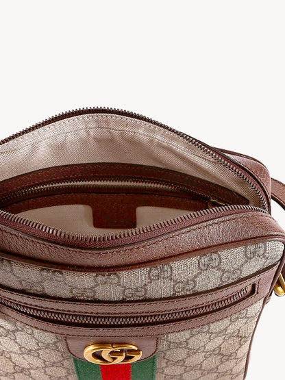 Gucci Gg Supreme Fabric And Leather Shoulder Bag With Iconic Web Band