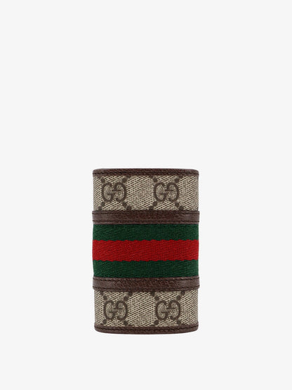 Gucci Gg Supreme Fabric And Leather Key Ring