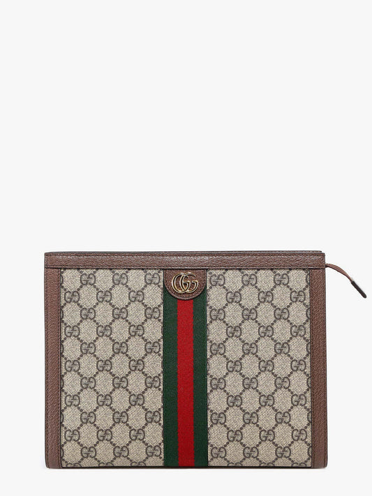 Gucci Gg Supreme Fabric Clutch With Iconic Web Band
