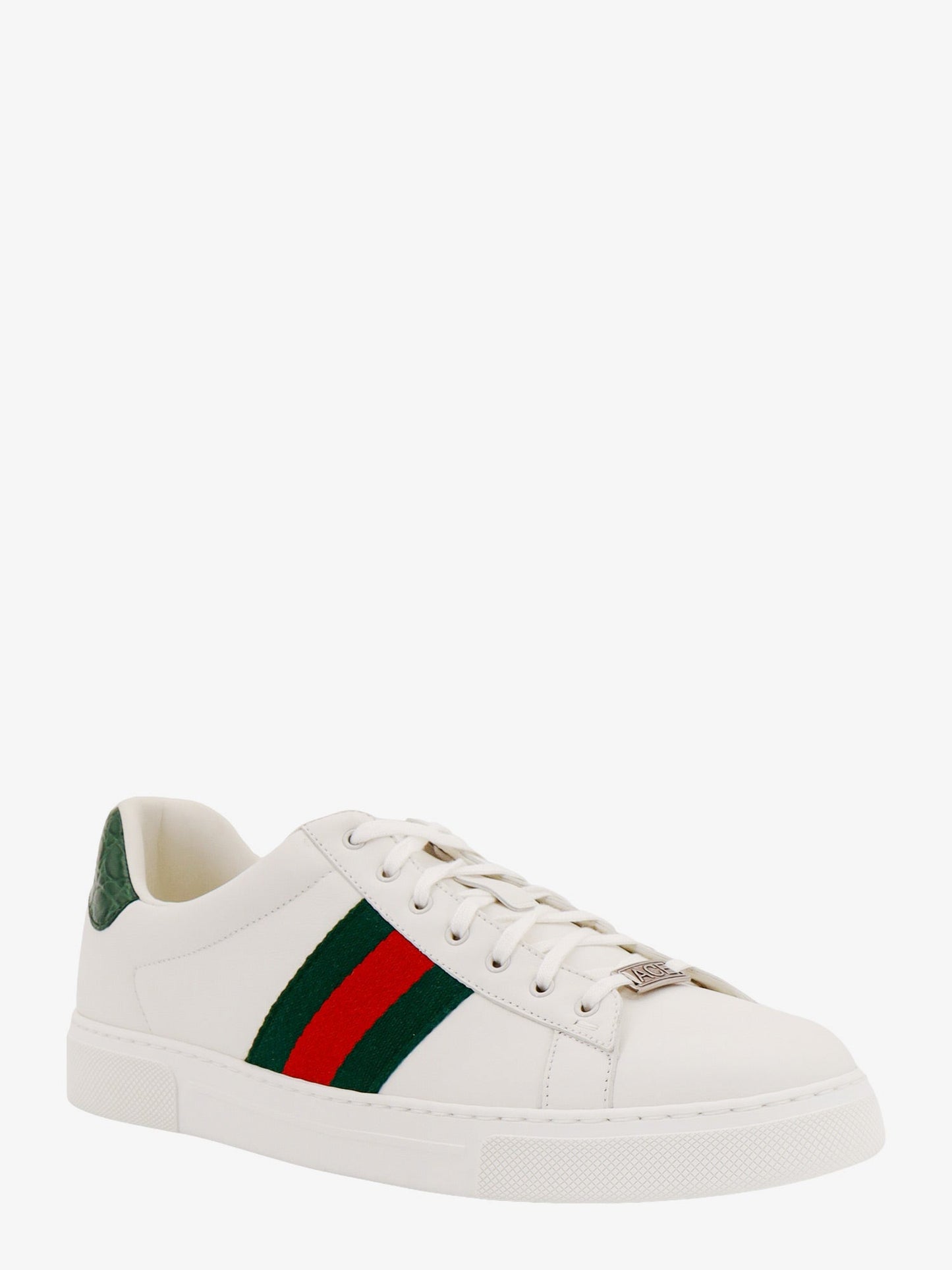 Gucci Ace Leather Sneakers With Lateral Web Band