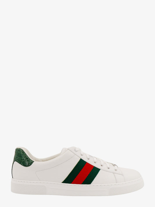 Gucci Ace Leather Sneakers With Lateral Web Band