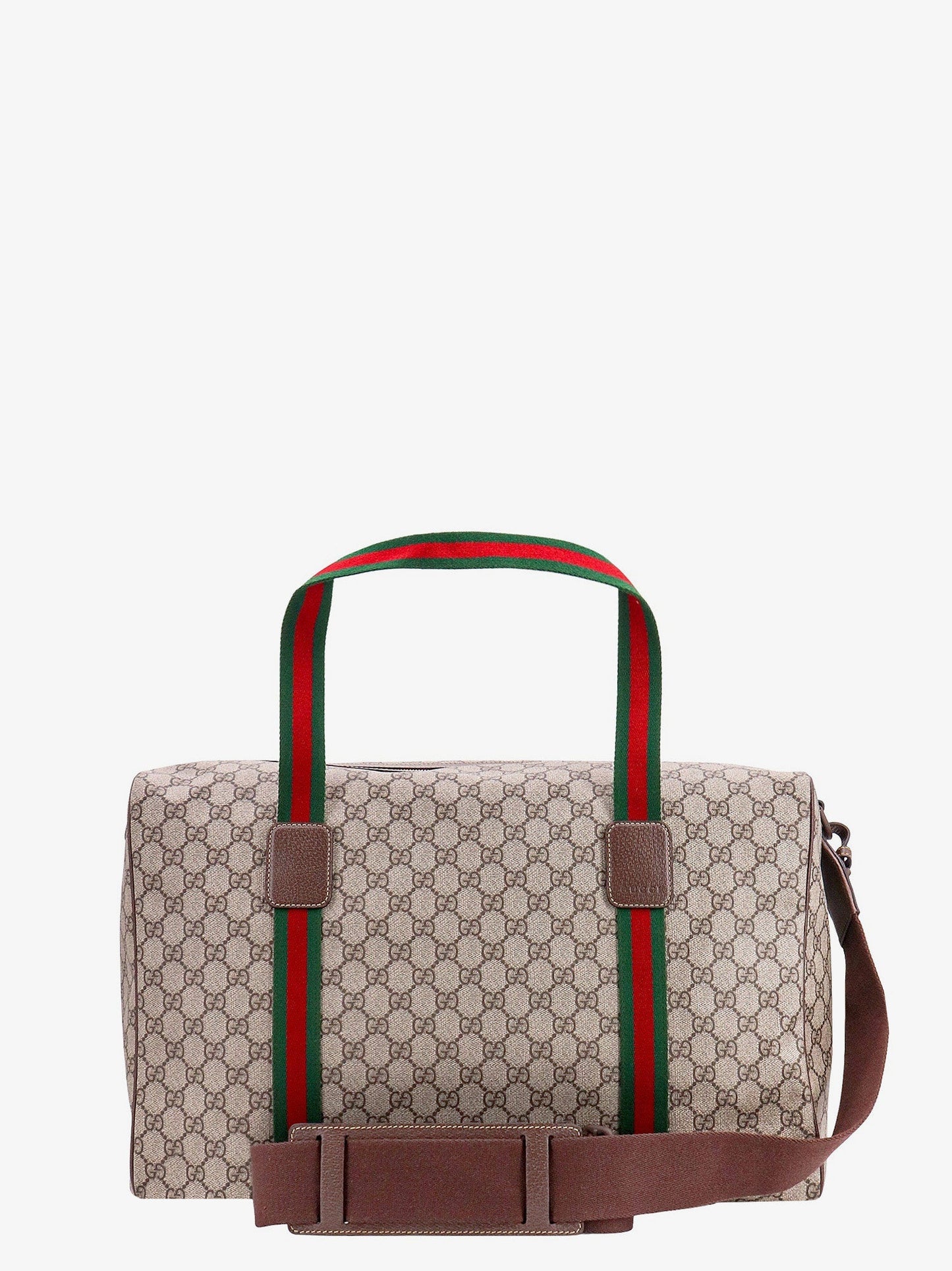 Gucci Gg Supreme Fabric And Leather Duffle Bag With Web Detail