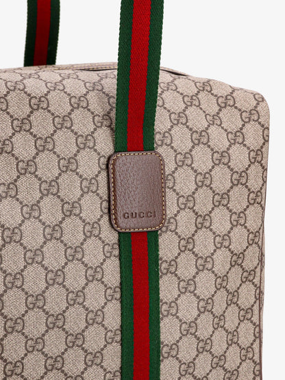 Gucci Gg Supreme Fabric And Leather Duffle Bag With Web Detail