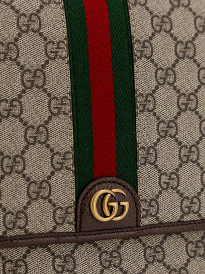 Gucci Ophidia Gg Supreme Fabric And Leather Shoulder Strap With Iconic Web Band
