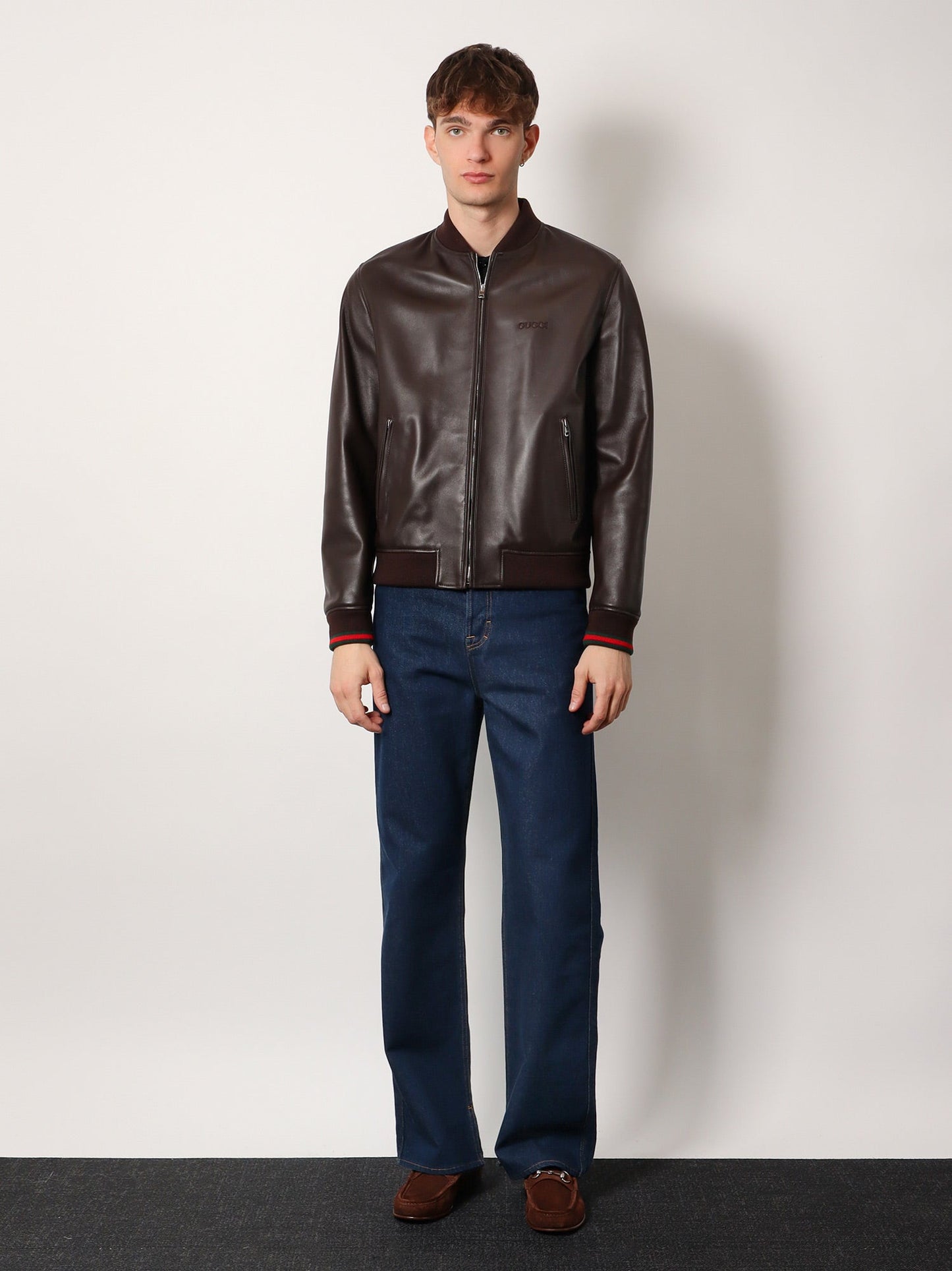 Gucci Leather Jacket With Gucci Embossed Detail