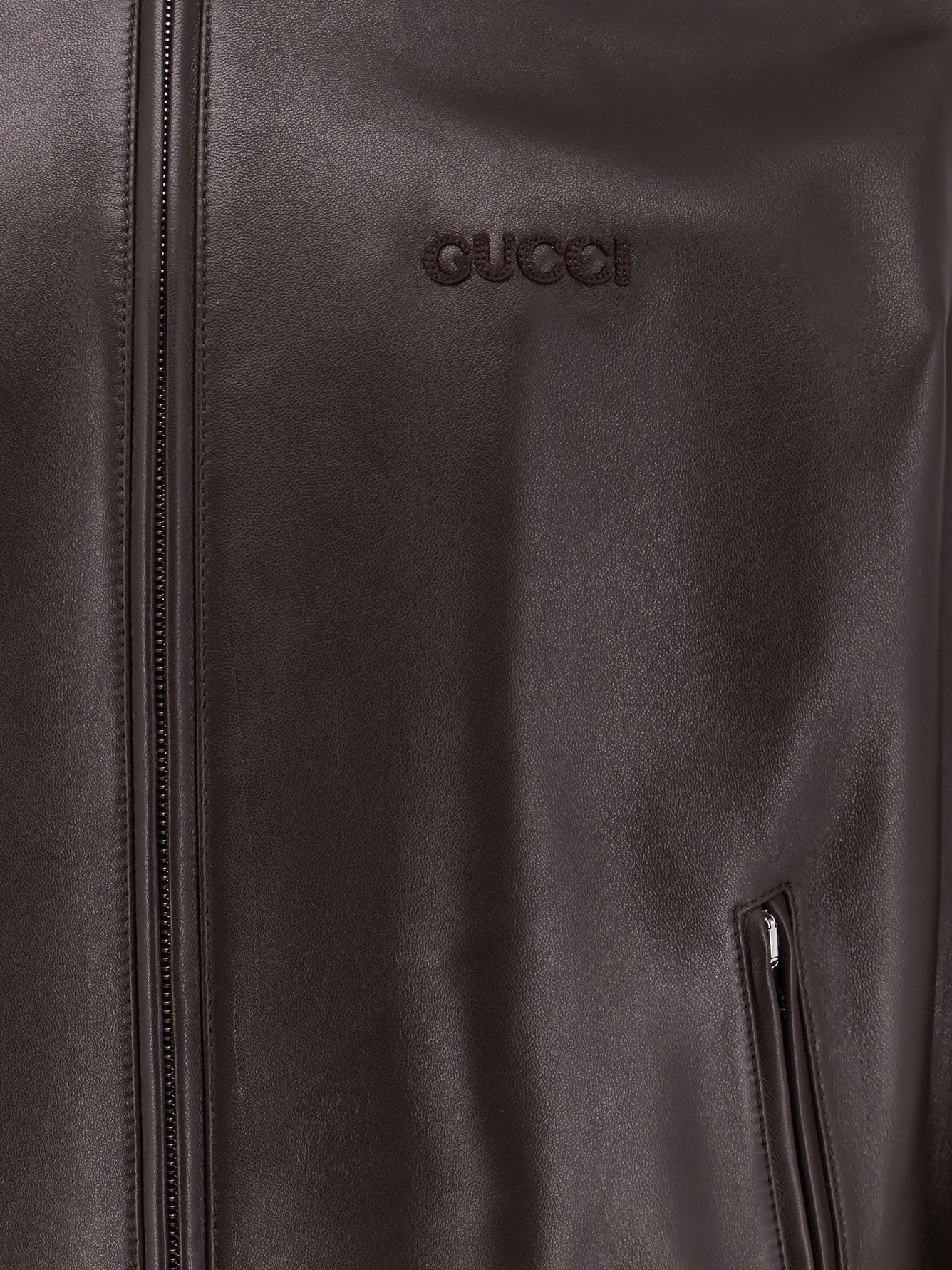 Gucci Leather Jacket With Gucci Embossed Detail
