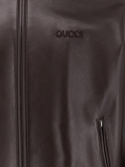 Gucci Leather Jacket With Gucci Embossed Detail