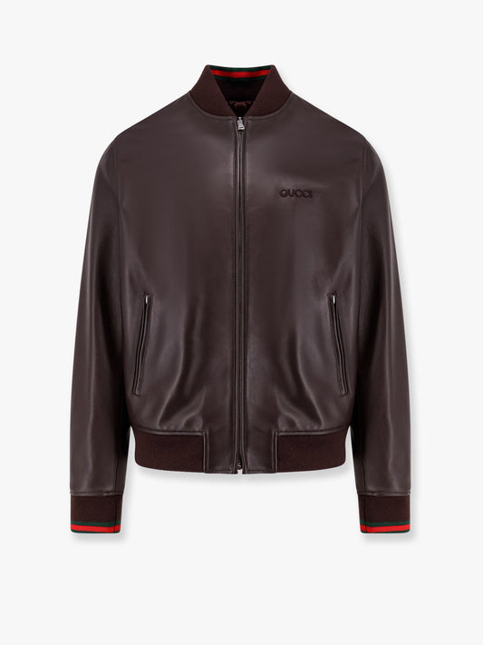 Gucci Leather Jacket With Gucci Embossed Detail