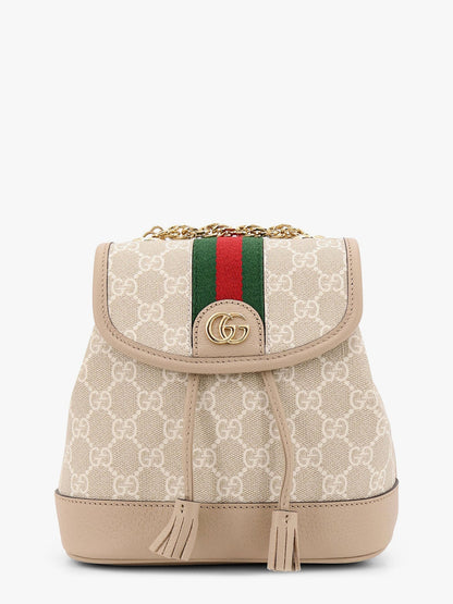 Gucci Mini Ophidia Gg Supreme Fabric And Leather Backpack With Frontal Web Band