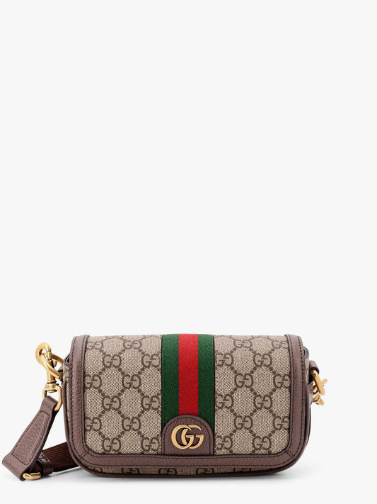Gucci Gg Supreme Fabric And Leather Shoulder Bag With Frontal Web Band