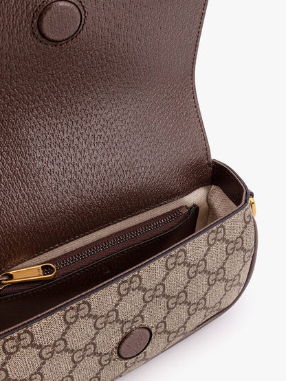Gucci Gg Supreme Fabric And Leather Shoulder Bag With Frontal Web Band