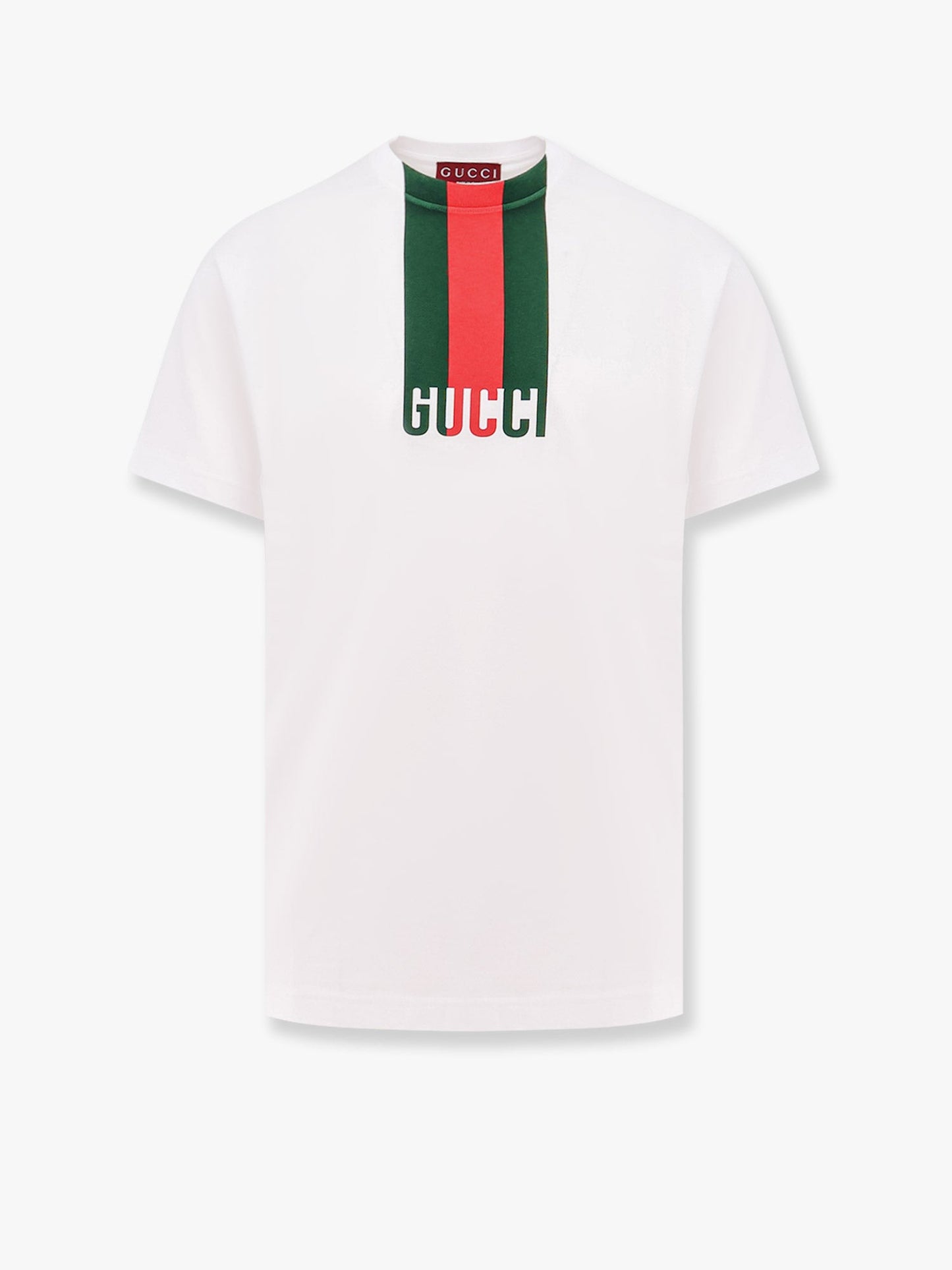 Gucci Cotton T Shirt With Lettering Logo And Gucci Web Band