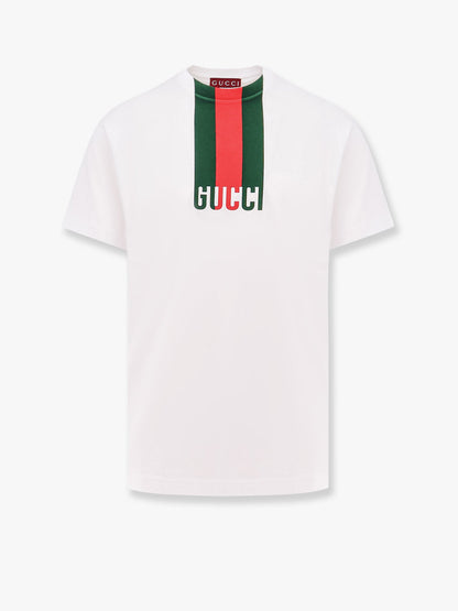 Gucci Cotton T Shirt With Lettering Logo And Gucci Web Band