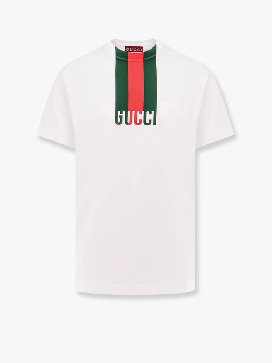Gucci Cotton T Shirt With Lettering Logo And Gucci Web Band