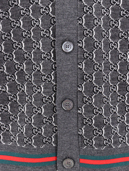 Gucci Wool And Silk Cardigan With Gg Motif
