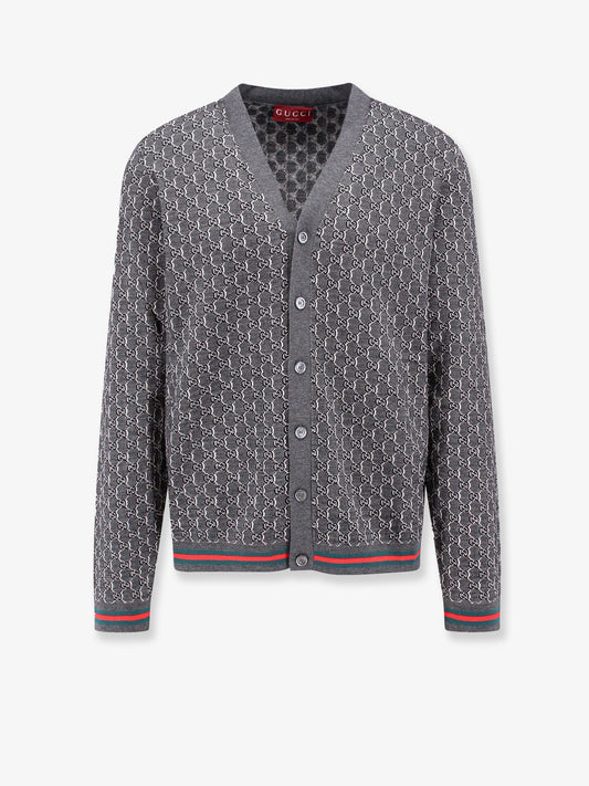 Gucci Wool And Silk Cardigan With Gg Motif
