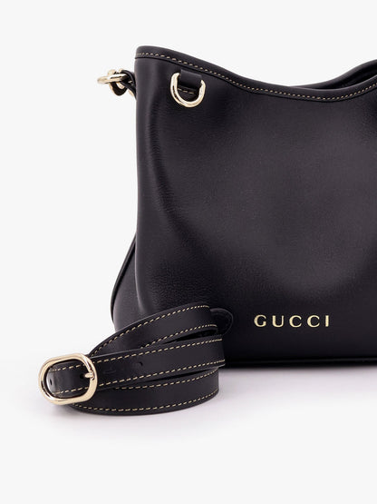Gucci Gg Emblem Leather Bucket Bag With Frontal Logo