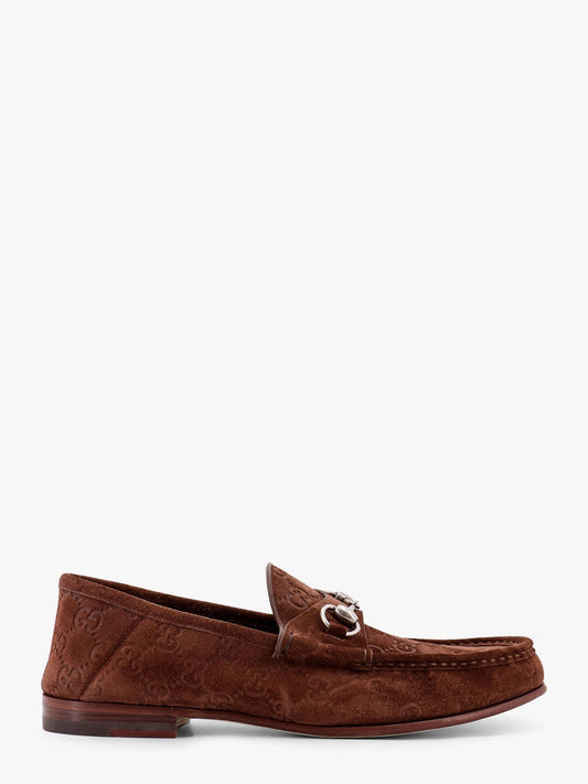 Gucci Suede Loafers With All Over Gg Motif And Iconic Horsebit