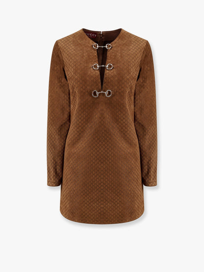 Gucci Suede Short Dress With All Over Gg Logo