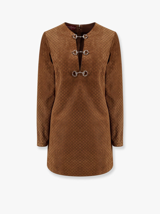 Gucci Suede Short Dress With All Over Gg Logo