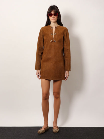 Gucci Suede Short Dress With All Over Gg Logo