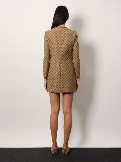Gucci Cotton Blend Dress With All Over Gg Print