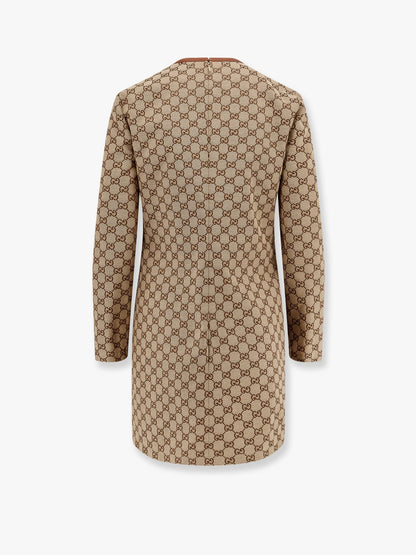 Gucci Cotton Blend Dress With All Over Gg Print