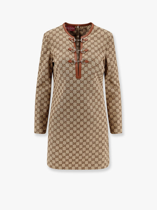 Gucci Cotton Blend Dress With All Over Gg Print