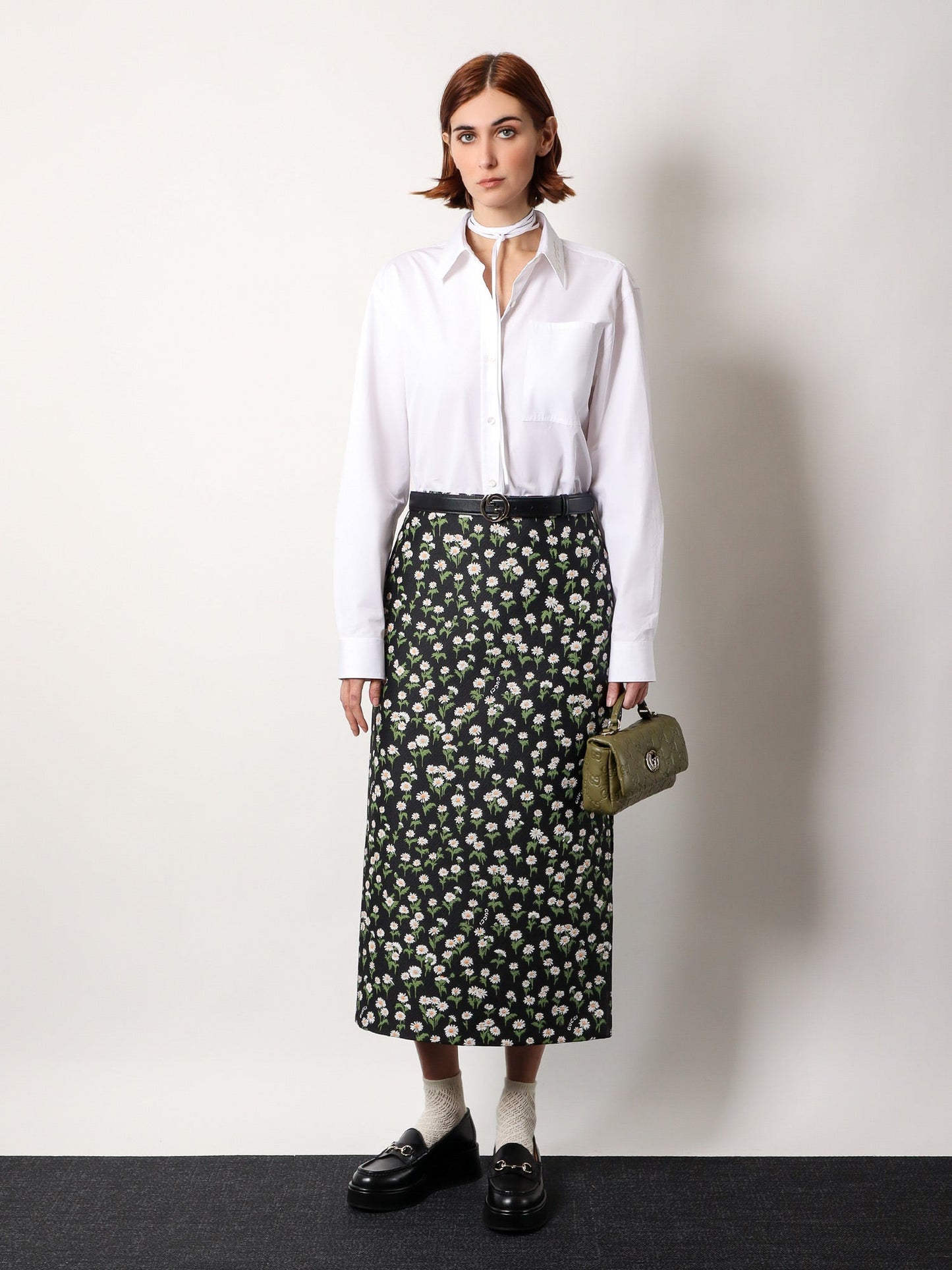 Gucci Crêpe Jacquard Midi Skirt With Floral Pattern