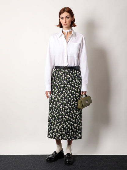 Gucci Crêpe Jacquard Midi Skirt With Floral Pattern