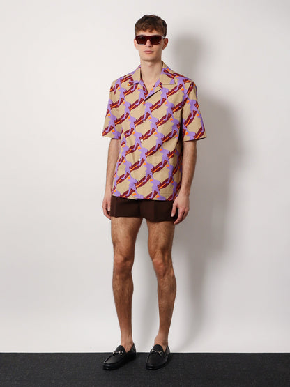 Gucci Bowling Cotton Popeline Shirt With All Over Surfer Print