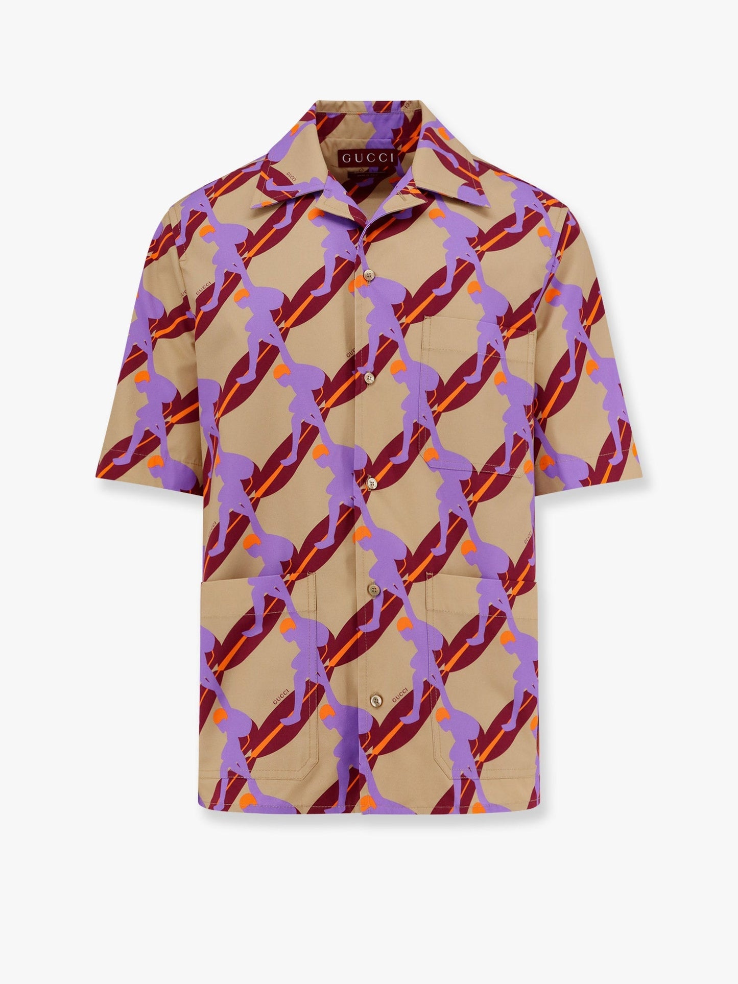 Gucci Bowling Cotton Popeline Shirt With All Over Surfer Print