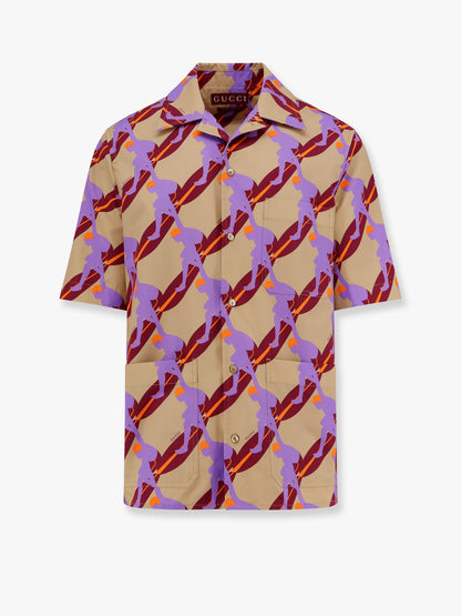 Gucci Bowling Cotton Popeline Shirt With All Over Surfer Print