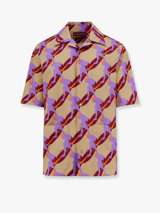 Gucci Bowling Cotton Popeline Shirt With All Over Surfer Print