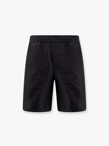 Gucci Cotton And Silk Bermuda Shorts With Allover Gg Logo