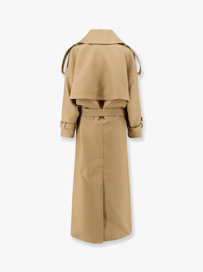 Gucci Wool And Silk Crepe Coat With All Over Gg Motif