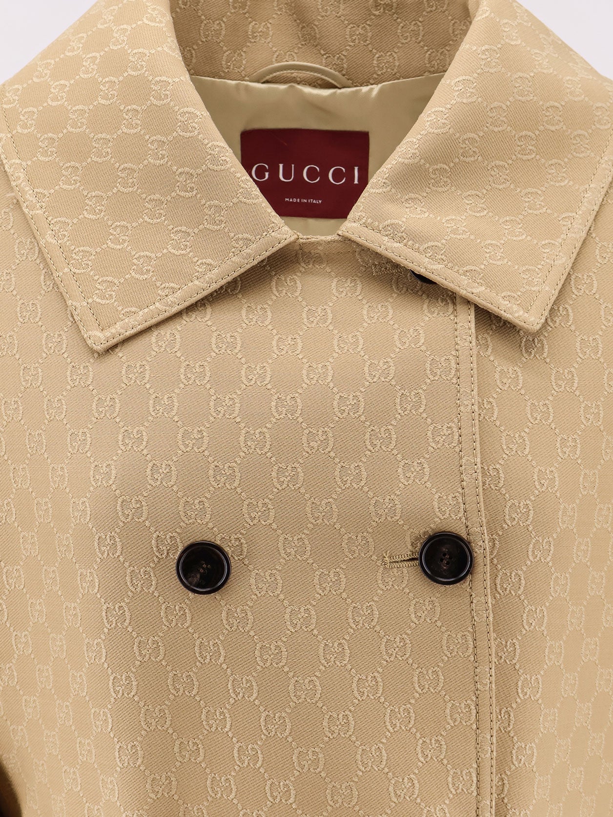 Gucci Wool And Silk Crepe Coat With All Over Gg Motif
