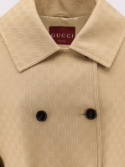 Gucci Wool And Silk Crepe Coat With All Over Gg Motif