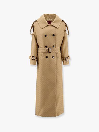 Gucci Wool And Silk Crepe Coat With All Over Gg Motif