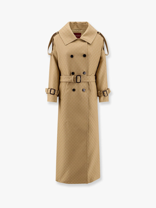 Gucci Wool And Silk Crepe Coat With All Over Gg Motif