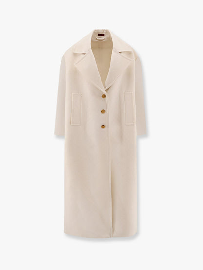 Gucci Wool And Silk Crepe Coat With All Over Gg Motif