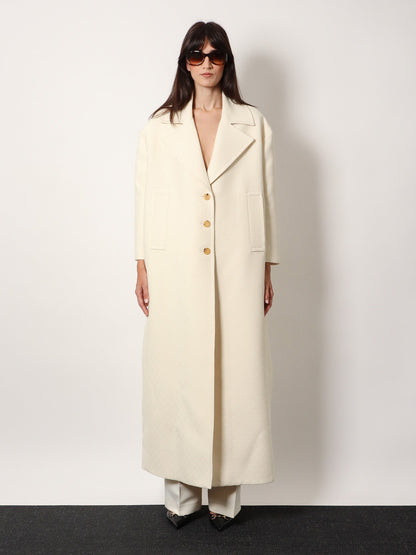 Gucci Wool And Silk Crepe Coat With All Over Gg Motif