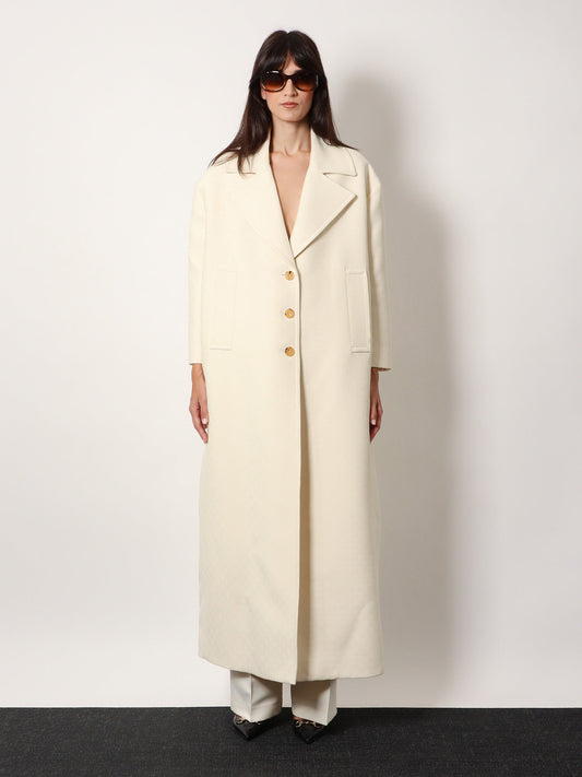 Gucci Wool And Silk Crepe Coat With All Over Gg Motif
